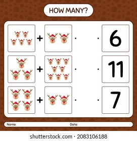 How many counting game with reindeer. worksheet for preschool kids, kids activity sheet