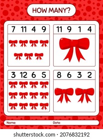 How many counting game with ribbon. worksheet for preschool kids, kids activity sheet