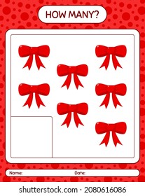 How many counting game with ribbon. worksheet for preschool kids, kids activity sheet