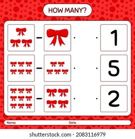 How many counting game with ribbon. worksheet for preschool kids, kids activity sheet
