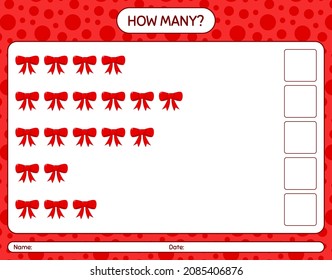 How many counting game with ribbon. worksheet for preschool kids, kids activity sheet