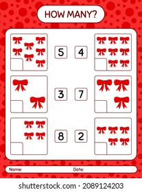 How many counting game with ribbon. worksheet for preschool kids, kids activity sheet