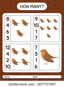 How many counting game with robin bird. worksheet for preschool kids, kids activity sheet