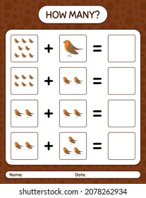 How many counting game with robin bird. worksheet for preschool kids, kids activity sheet