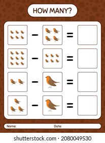 How many counting game with robin bird. worksheet for preschool kids, kids activity sheet