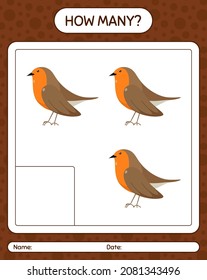 How many counting game with robin bird. worksheet for preschool kids, kids activity sheet