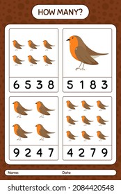 How many counting game with robin bird. worksheet for preschool kids, kids activity sheet