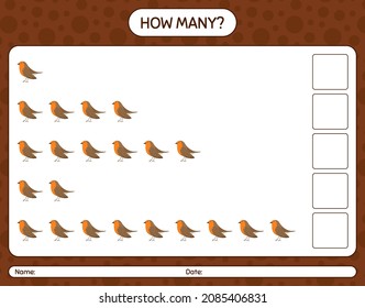 How many counting game with robin bird. worksheet for preschool kids, kids activity sheet