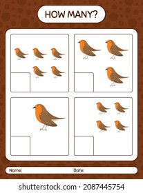 How many counting game with robin bird. worksheet for preschool kids, kids activity sheet