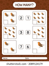 How many counting game with robin bird. worksheet for preschool kids, kids activity sheet
