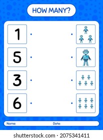 Cuántos juegos de conteo con juguete robot. hoja de trabajo para niños de preescolar, hoja de actividades para niños