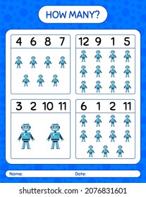 How many counting game with robot toy. worksheet for preschool kids, kids activity sheet
