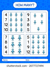 How many counting game with robot toy. worksheet for preschool kids, kids activity sheet