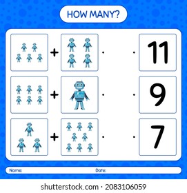 How many counting game with robot toy. worksheet for preschool kids, kids activity sheet