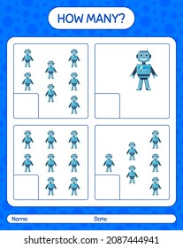 How many counting game with robot toy. worksheet for preschool kids, kids activity sheet