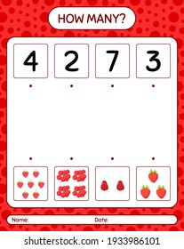 How many counting game rose apple, strawberry worksheet for preschool kids, kids activity sheet, printable worksheet