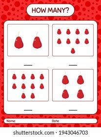 Wie viele Zählspiele mit rosafarbenem Apfelblatt für Vorschulkinder, Kinderaktivitätsblatt, druckbares Arbeitsblatt