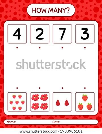 How many counting game rose apple, strawberry worksheet for preschool kids, kids activity sheet, printable worksheet