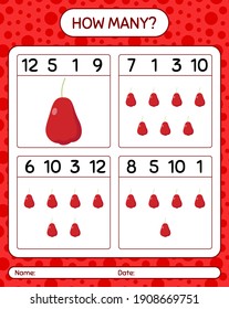 How many counting game with roseapple. worksheet for preschool kids, kids activity sheet, printable worksheet