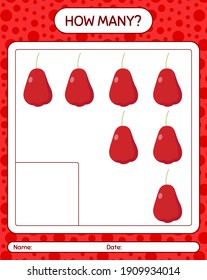 How many counting game with roseapple. worksheet for preschool kids, kids activity sheet, printable worksheet