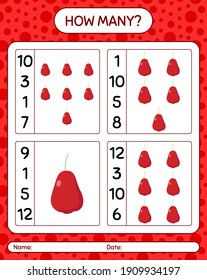 How many counting game with roseapple. worksheet for preschool kids, kids activity sheet, printable worksheet