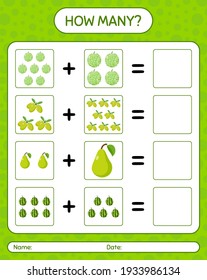 How many counting game rquenepa, watermelon, cucumber. worksheet for preschool kids, kids activity sheet, printable worksheet