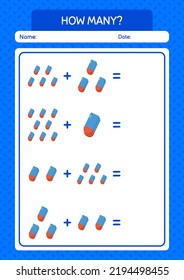 How many counting game with rubber eraser. worksheet for preschool kids, kids activity sheet