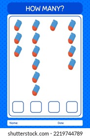 How many counting game with rubber eraser. worksheet for preschool kids, kids activity sheet