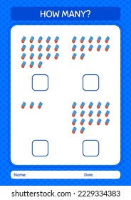 How many counting game with rubber eraser. worksheet for preschool kids, kids activity sheet