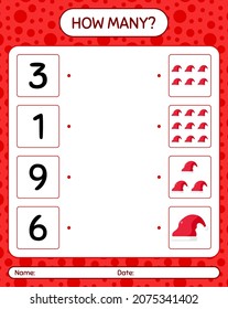 How many counting game with santa hat. worksheet for preschool kids, kids activity sheet