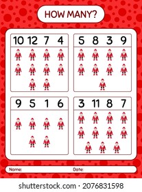 Wie viele zählen Spiel mit , Santa Claus. Arbeitsblatt für Vorschulkinder, Kinderaktivität