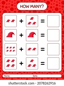 How many counting game with santa hat. worksheet for preschool kids, kids activity sheet