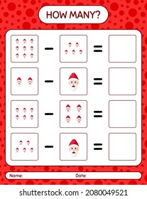 How many counting game with , santa claus. worksheet for preschool kids, kids activity sheet