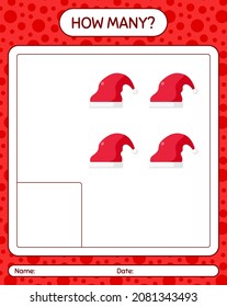 How many counting game with santa hat. worksheet for preschool kids, kids activity sheet