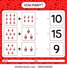 How many counting game with , santa claus. worksheet for preschool kids, kids activity sheet