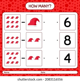 How many counting game with santa hat. worksheet for preschool kids, kids activity sheet