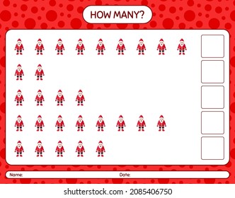 How many counting game with , santa claus. worksheet for preschool kids, kids activity sheet