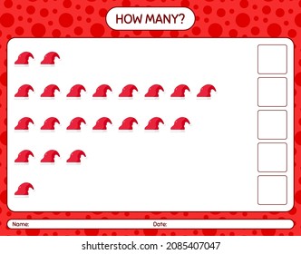 How many counting game with santa hat. worksheet for preschool kids, kids activity sheet