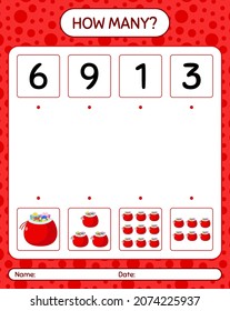 How many counting game with santa's bag. worksheet for preschool kids, kids activity sheet