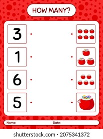 How many counting game with santa's bag. worksheet for preschool kids, kids activity sheet