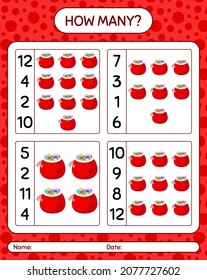 How many counting game with santa's bag. worksheet for preschool kids, kids activity sheet