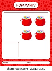 How many counting game with santa's bag. worksheet for preschool kids, kids activity sheet