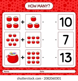How many counting game with santa's bag. worksheet for preschool kids, kids activity sheet
