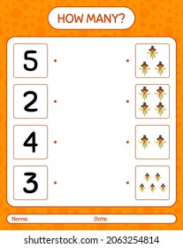 How many counting game with scarecrow. worksheet for preschool kids, kids activity sheet