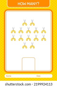 How many counting game with scissors. worksheet for preschool kids, kids activity sheet