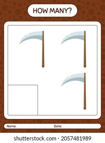 How many counting game with scythe. worksheet for preschool kids, kids activity sheet