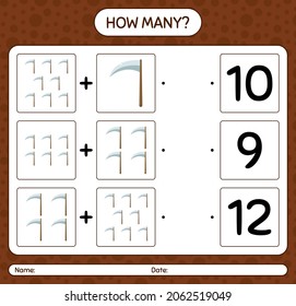 How many counting game with scythe. worksheet for preschool kids, kids activity sheet