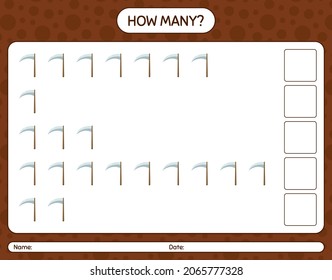 How many counting game with scythe. worksheet for preschool kids, kids activity sheet