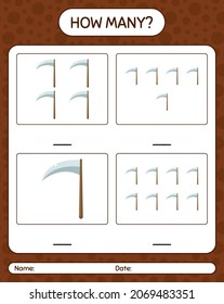 How many counting game with scythe. worksheet for preschool kids, kids activity sheet