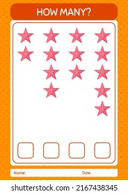 How many counting game with seastar. worksheet for preschool kids, kids activity sheet